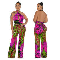 Sexy Backless Lace-Up Printed Jumpsuit YF-10417