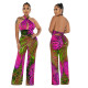 Sexy Backless Lace-Up Printed Jumpsuit YF-10417