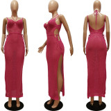 Sexy Mesh Backless Split Maxi Dress CM-8666