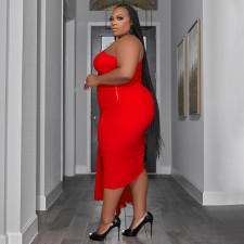 Plus Size Sexy Slash Shoulder Shawl Sleeve Two Piece Skirts Set NNWF-7810