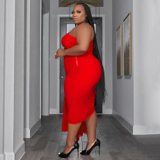 Plus Size Sexy Slash Shoulder Shawl Sleeve Two Piece Skirts Set NNWF-7810
