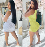 Solid Color Tassel Sleeveless Two Piece Shorts Set LP-66869