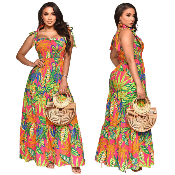 Printed Sleeveless Lace-up Maxi Dress YF-10427
