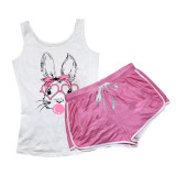 Sexy Rabbit Pattern Printed Two Piece Shorts Set SHD-9407