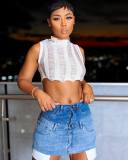 Sexy Hollow Out Sleeveless Crop Tops MDF-5355