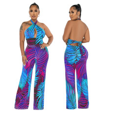 Sexy Backless Lace-Up Printed Jumpsuit YF-10417