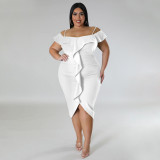 Plus Size Solid Color Slim Irregular Midi Dress NNWF-7806