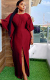 Solid Color Half Sleeve Split Maxi Dress OMY-11004