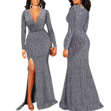 Sexy Fashion Split V-neck Maxi Dress SMR-11581
