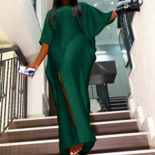 Solid Color Half Sleeve Split Maxi Dress OMY-11004