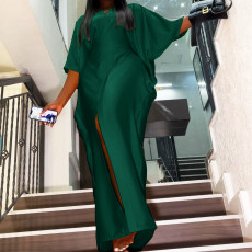 Solid Color Half Sleeve Split Maxi Dress OMY-11004