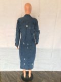 Casual Denim Holes Long Sleeve Holes Long Coats LX-5527