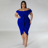 Plus Size Solid Color Slim Irregular Midi Dress NNWF-7806
