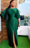 Solid Color Half Sleeve Split Maxi Dress OMY-11004
