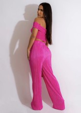 Solid One Shoulder Crop Tops And Wide Leg Pants Set WSM-5341
