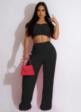 Solid One Shoulder Crop Tops And Wide Leg Pants Set WSM-5341