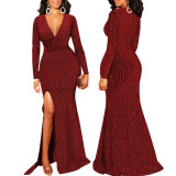Sexy Fashion Split V-neck Maxi Dress SMR-11581