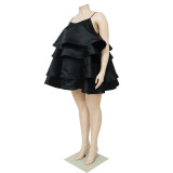 Plus Size Sexy Sleeveless Ruffles Sling Mini Dress NNWF-7808