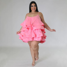 Plus Size Sexy Sleeveless Ruffles Sling Mini Dress NNWF-7808
