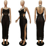 Sexy Mesh Backless Split Maxi Dress CM-8666