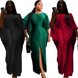 Solid Color Half Sleeve Split Maxi Dress OMY-11004
