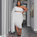 Plus Size Sexy Slash Shoulder Shawl Sleeve Two Piece Skirts Set NNWF-7810