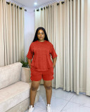 Casual Solid Color Short Sleeve Shorts Sport Set OMY-11003