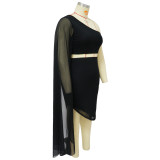 Plus Size Sexy Slash Shoulder Shawl Sleeve Two Piece Skirts Set NNWF-7810