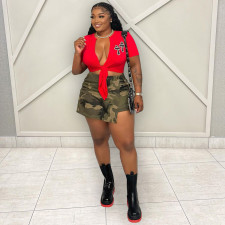 Plus Size Fashion Lace Up Top CH-23021