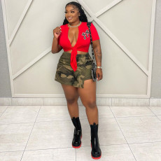 Plus Size Fashion Lace Up Top CH-23021