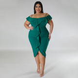 Plus Size Solid Color Slim Irregular Midi Dress NNWF-7806