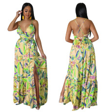 Sexy Print Backless Beach Maxi Dress YF-10418  