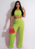 Solid One Shoulder Crop Tops And Wide Leg Pants Set WSM-5341
