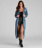Casual Denim Holes Long Sleeve Holes Long Coats LX-5527