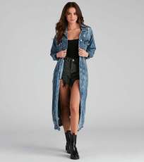 Casual Denim Holes Long Sleeve Holes Long Coats LX-5527