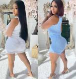 Solid Color Tassel Sleeveless Two Piece Shorts Set LP-66869