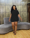 Solid Bat Sleeve Drawstring Top Shorts Set MAE-2158
