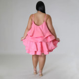 Plus Size Sexy Sleeveless Ruffles Sling Mini Dress NNWF-7808