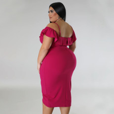 Plus Size Solid Color Slim Irregular Midi Dress NNWF-7806