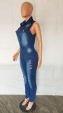Casual Denim Sleeveless Button Jumpsuit LX-6951