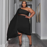 Plus Size Sexy Slash Shoulder Shawl Sleeve Two Piece Skirts Set NNWF-7810