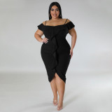 Plus Size Solid Color Slim Irregular Midi Dress NNWF-7806