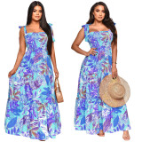 Printed Sleeveless Lace-up Maxi Dress YF-10427