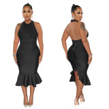 Solid Color Halter Midi Dress YF-10425