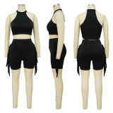 Sleeveless Top Tassel Shorts Casual Two Piece Set YF-10432