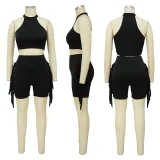 Sleeveless Top Tassel Shorts Casual Two Piece Set YF-10432