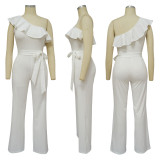 Solid Color Ruffled Jumpsuit With Belt YF-10423