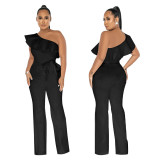 Solid Color Ruffled Jumpsuit With Belt YF-10423