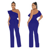 Solid Color Ruffled Jumpsuit With Belt YF-10423