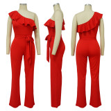 Solid Color Ruffled Jumpsuit With Belt YF-10423